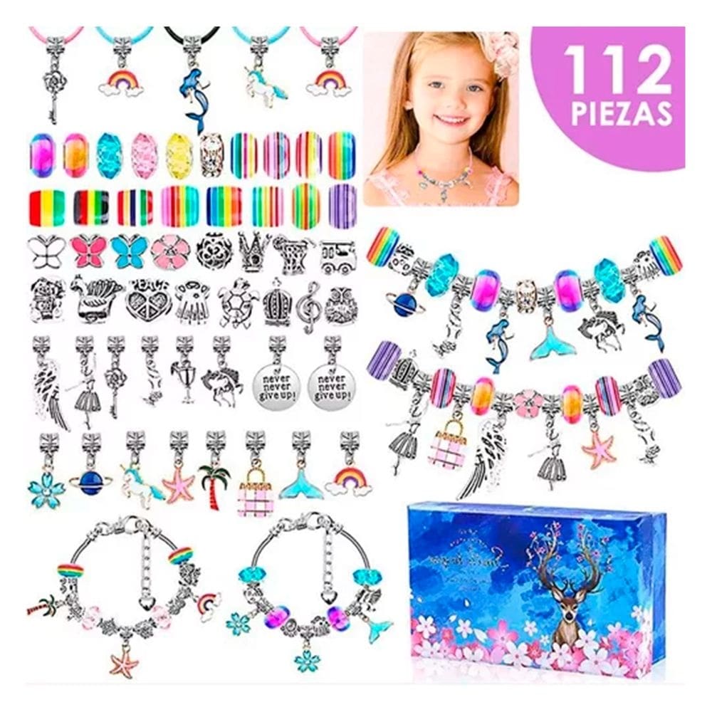 Conjunto de pingentes para fazer pulseira, 112 unidades para meninas
