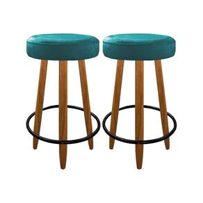 Kit 2 Banqueta Madeira Industrial Balcão Bar Turquesa