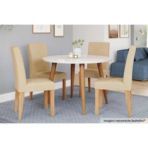 Sala de Jantar Completa DanI c/ Tampo Madeirado c/ Vidro 110cm e 4 Cadeiras Maia Nature/Suede Gengibre Bege - Cimol