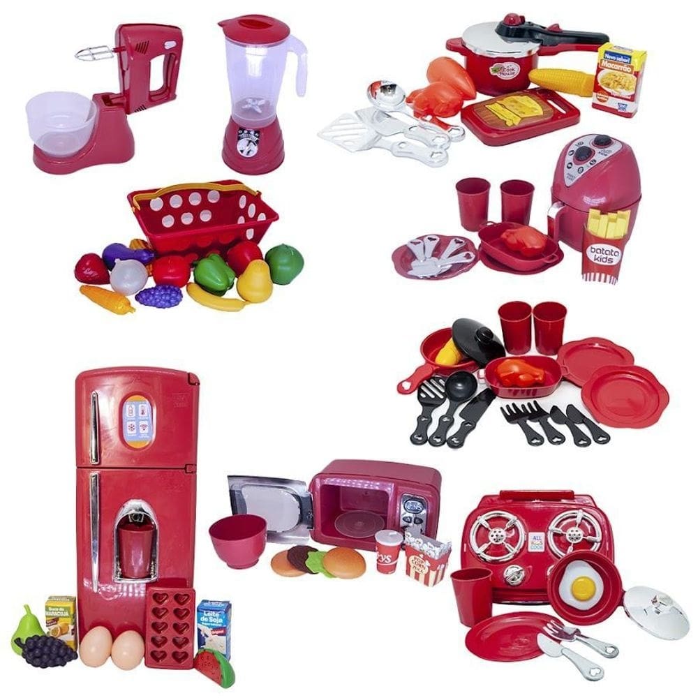 Kit cozinha infantil microondas batedeira panela mercado 59p