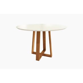 Mesa de Sala Jantar Elma Madeira Maciça + Tampo Madeirado c/ Vidro 120x120cm Carvalho/Off White - Kappesberg