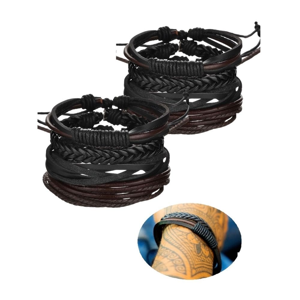 Conjunto de 4 pulseiras de couro para homens e mulheres