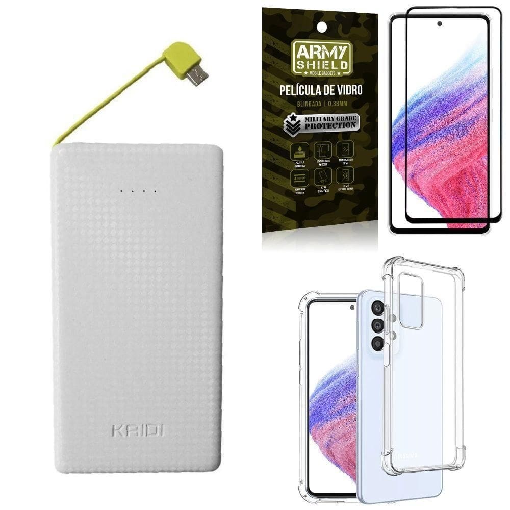 Capa samsung a53 + carregador portátil 10k + película 3d