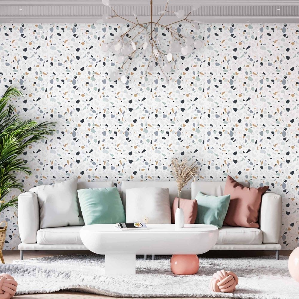 Papel De Parede Adesivo Granilite Colorido e Branco
