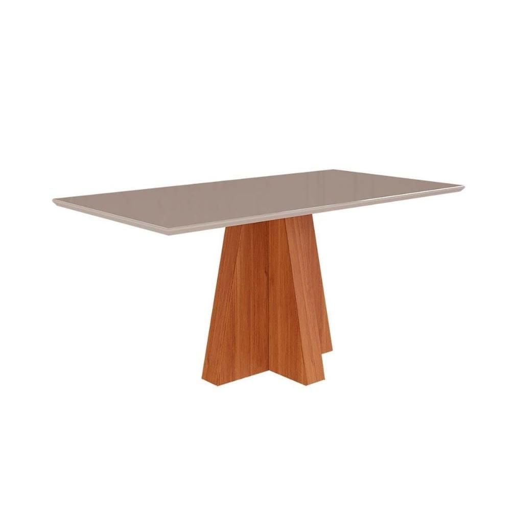 Mesa de Sala Jantar Patricia c/Tampo Madeirado Vidro 160X80cm Cinamomo/Off White - Cimol