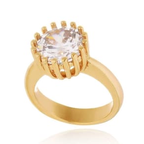 Anel Feminino Solitario Pedra Zircônia G Banhado em Ouro 18k
