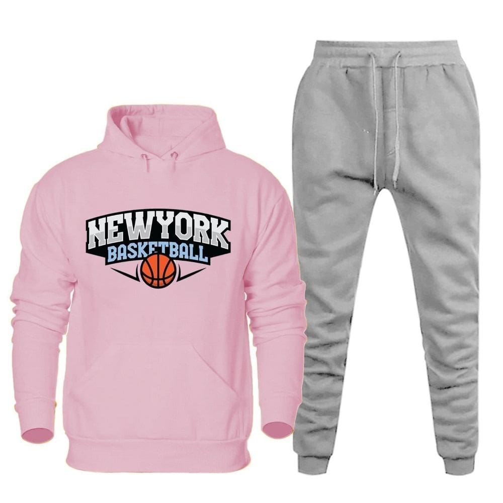 Cojunto de Moletom Masculino Plus Size Estampa New York Blusa Com Capuz e Calça Cordao Ajustavel