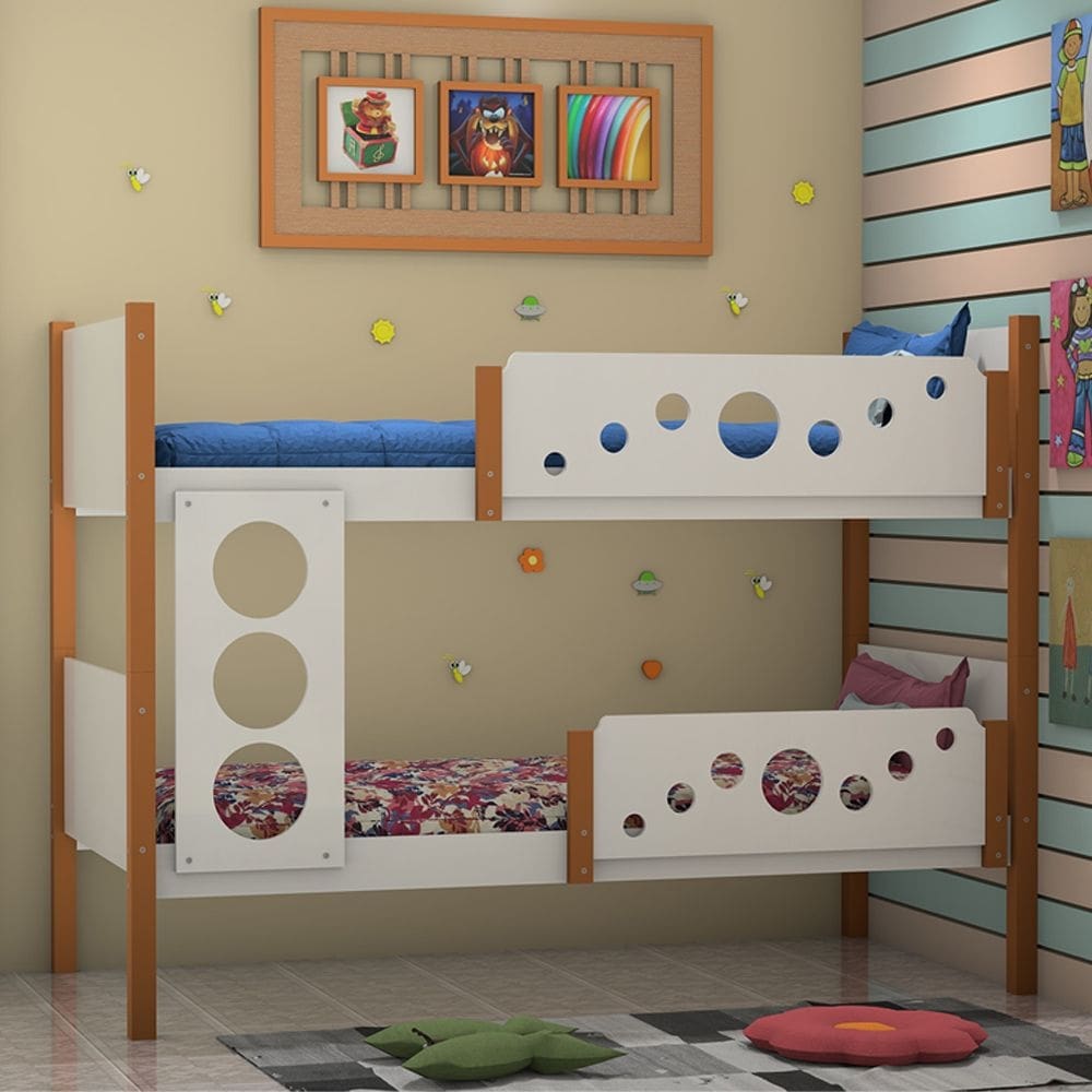 Beliche Infantil Solteiro Star Branco Com Castanho Claro - Divaloto Móveis