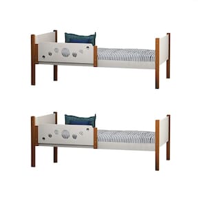 Kit 2 Camas Infantil Solteiro Star - Branco/Castanho Claro - Divaloto Móveis