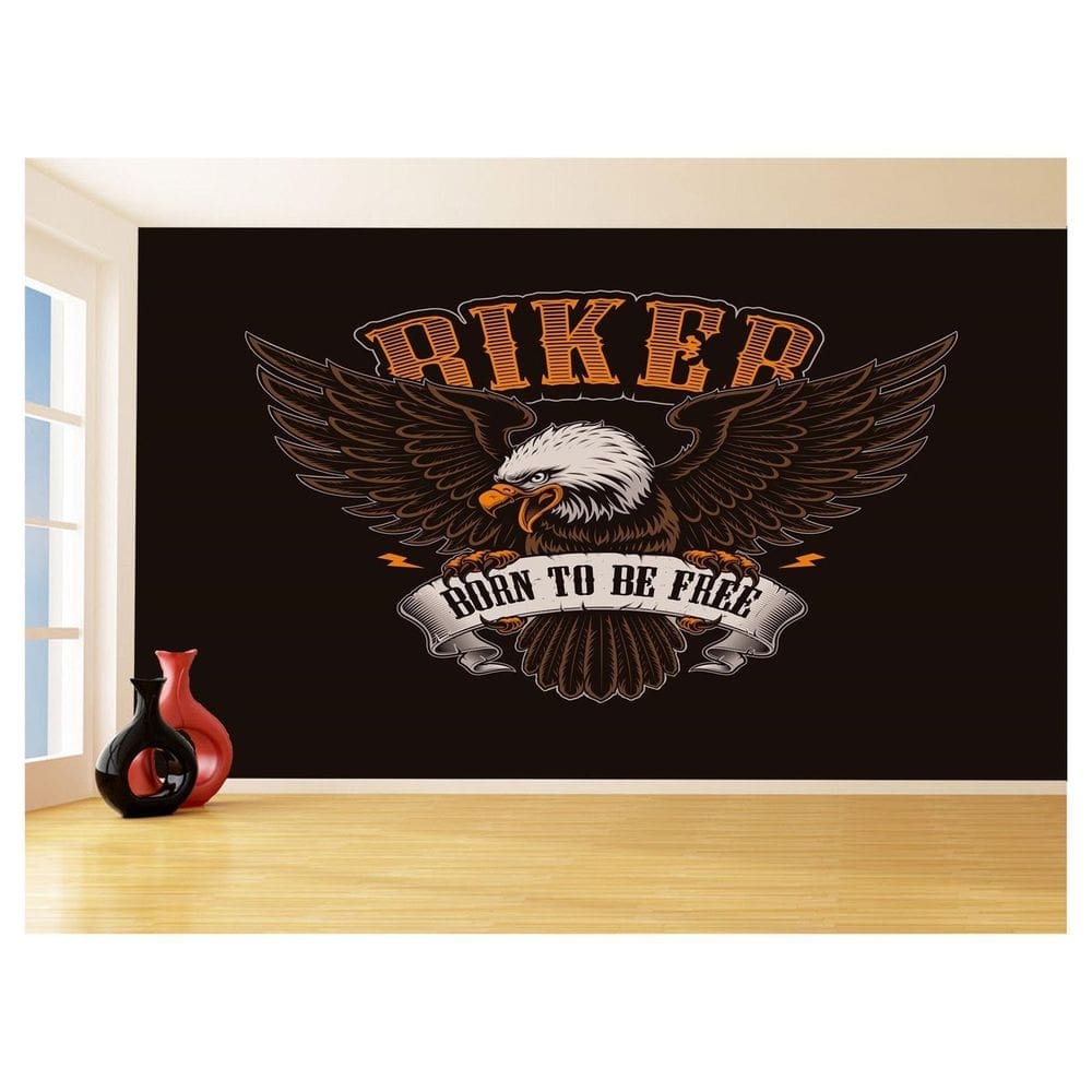 Papel De Parede 3D Moto Águia Logo Biker Born 3,5M Cxr102