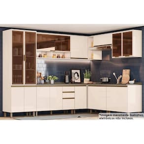 Cozinha Completa Connect 13 Peças (4 Armários + 1 Paneleiro + 4 Balcões + 4 Complementos) C5P91 Off White - Henn