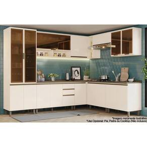 Cozinha Completa Connect 13 Peças (4 Armários + 1 Paneleiro + 4 Balcões + 4 Complementos) C6P06 Off White - Henn
