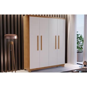 Guarda Roupa Solteiro 4 Portas e 2 Gavetas c/ Pés Espanha Naturale/Off White - Rufato