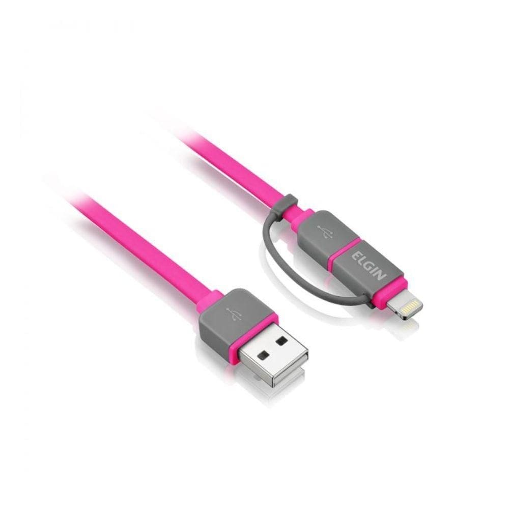 Cabo 2 em 1 Lightning e Micro USB Elgin Flat Rosa 1m