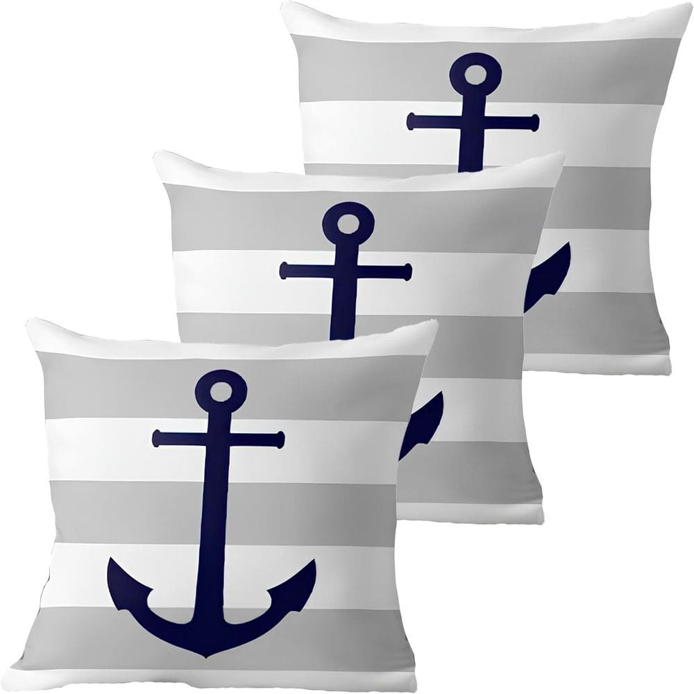 Kit 3 Capas De Almofadas Azul Âncora Navegação Marítima