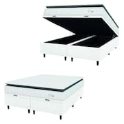 Cama Box Colchão Baú Casal Queen Molas Ensacadas City Pillow Top 158x198x64cm Linho Branco / Preto Hellen - Suporta até 110kg por Pessoa