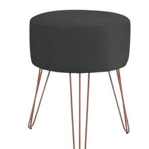 Puff magnus redondo preto pés aramado rose gold para sala