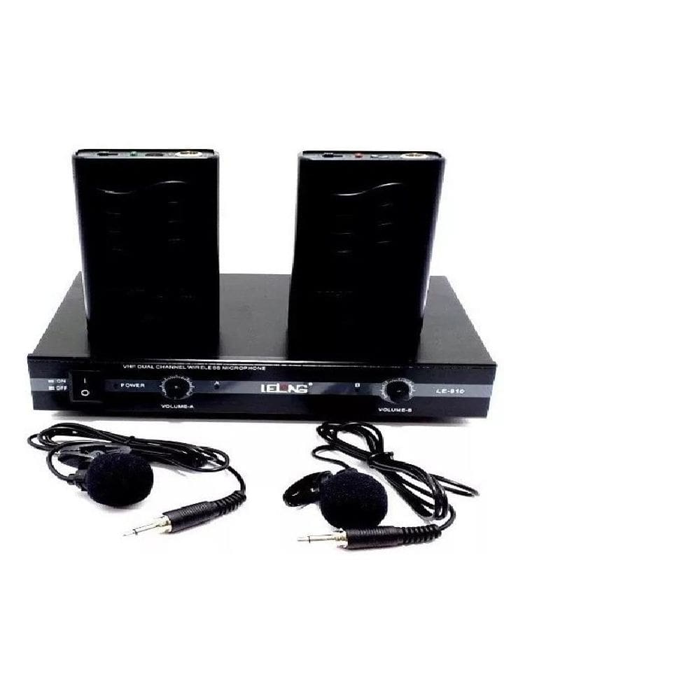 Kit duplo microfone de lapela transmissão lelong le-910