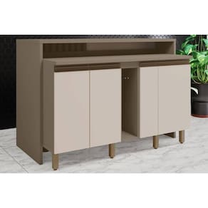 Bancada Ilha Cozinha Balcão Gourmet Connect c/ 3 Portas 145cm - Henn Duna/Cristal - Henn