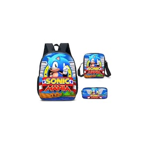 Conjunto escolar, mochila, lancheira e estojo para lápis Sonic Kids
