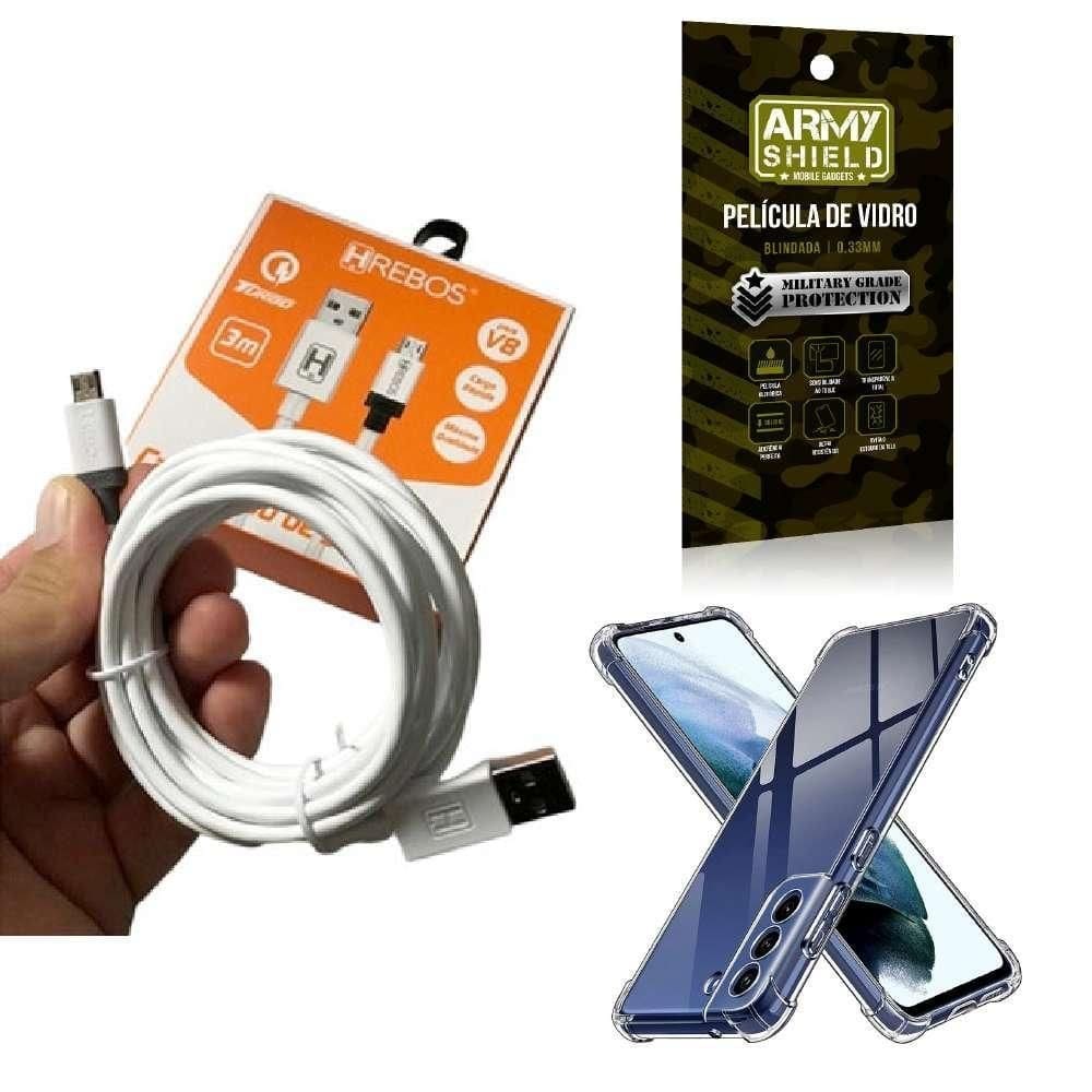 Capinha samsung s21 fe com cabo turbo e película de vidro 3d