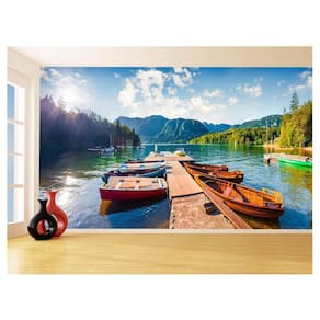 Papel De Parede Lago Canoas Barcos Ponte Água 3,5M Nlk156