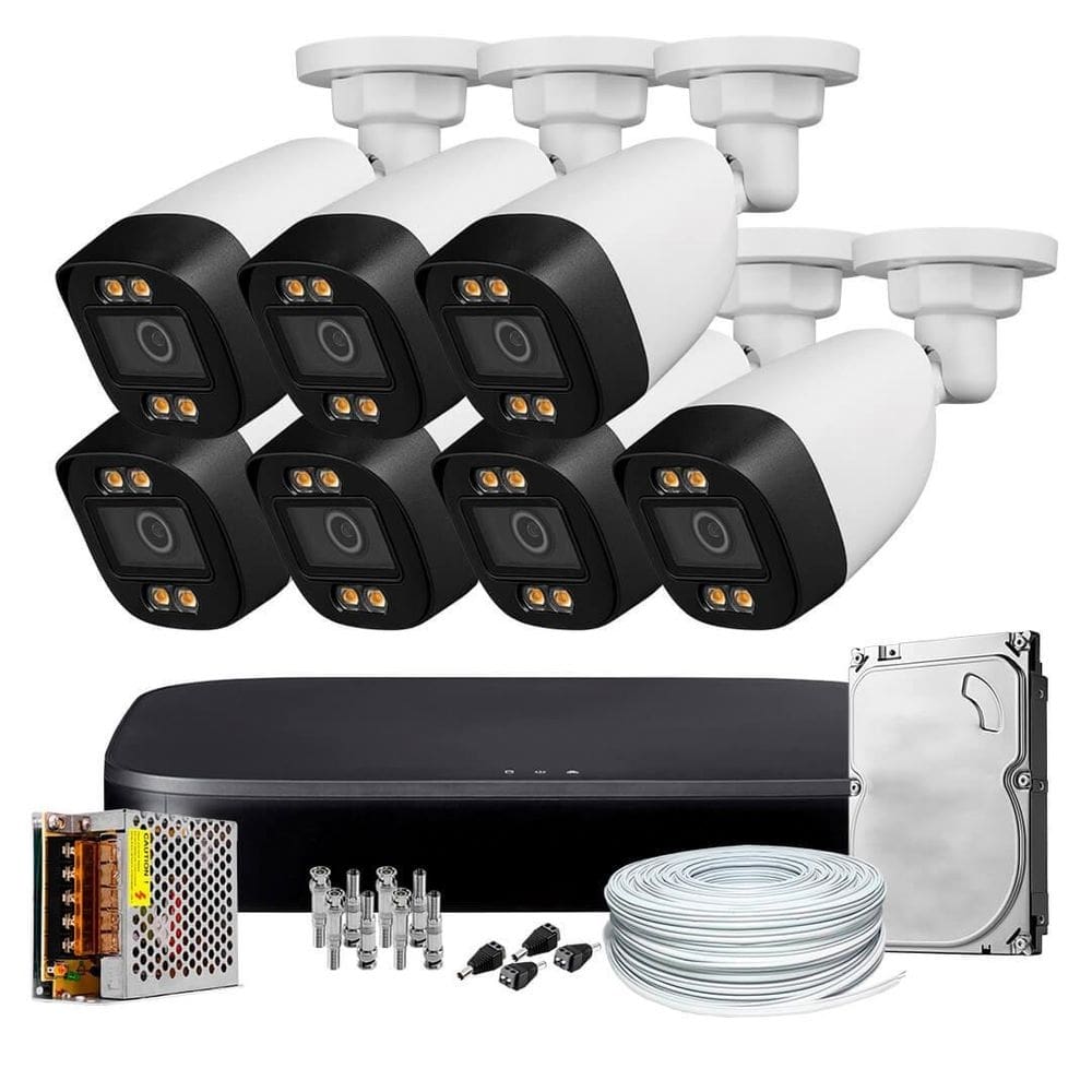 Kit cftv 08 camera colorida dia e noite 1080p 2.8mm hd 1tb