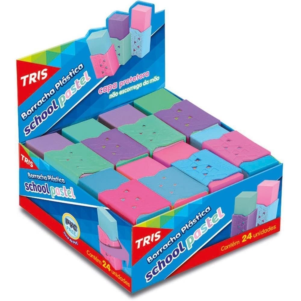 Borracha colorida tris school pastel display com 24