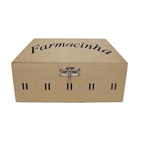Caixa mdf farmacinha pf laser com fecho e tampa articulada