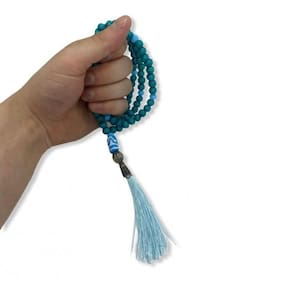 Japamala oxossi azul 108 contas 45 cm em madeira 8mm pompom