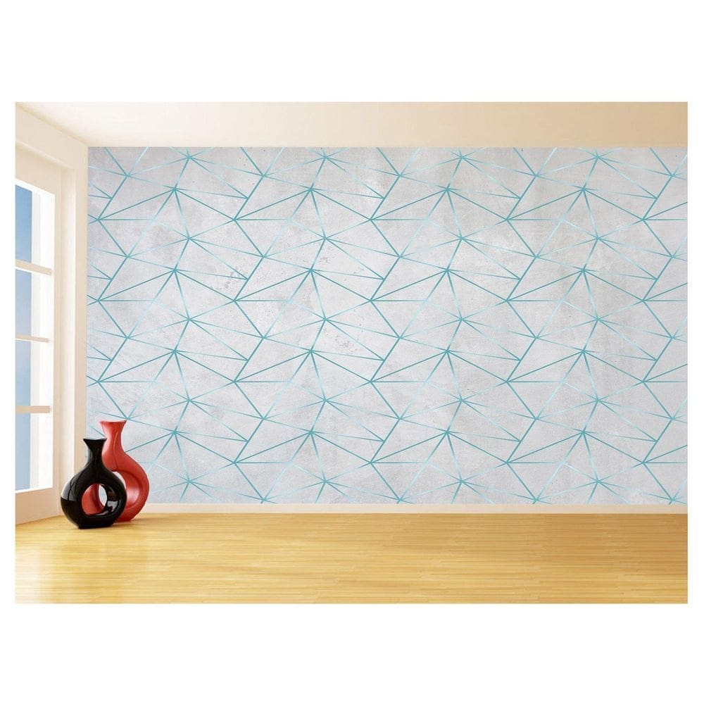 Papel De Parede Concreto Linhas Azul Turquesa 3,5M Kkt306