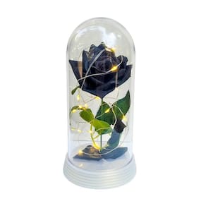 Luminária a rosa encantada preta 20 cm base pérola quente
