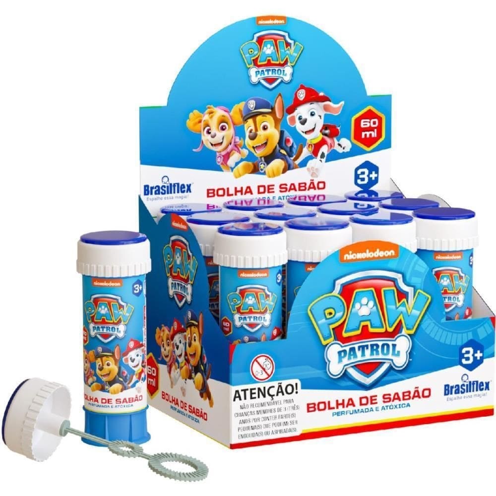 Bolha de sabão patrulha canina 60ml c/jogo caixa com 12