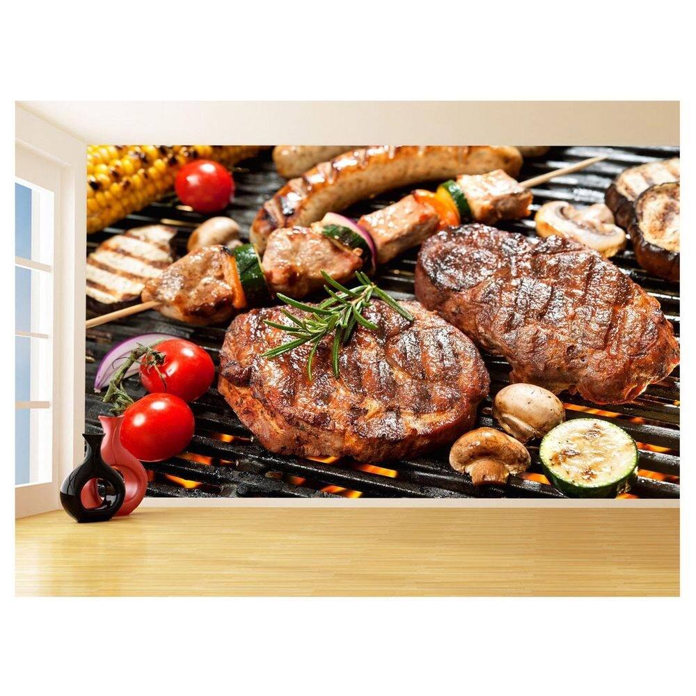 Papel De Parede Alimentos Carne Churrasco Bife 3,5M Al275