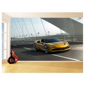 Papel De Parede 3D Carro Ferrari Amarela Pista 3,5M Car143