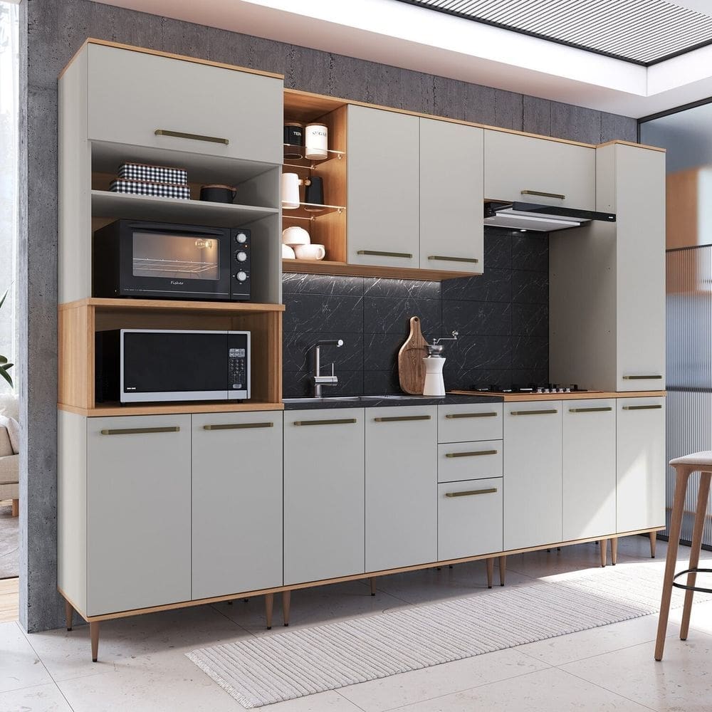 Cozinha Modulada Isabelle 6 Peças com Torre Quente Para 2 fornos Freijo/ Arenas