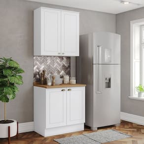 Cozinha Compacta 2 Peças 100% Mdf com Tampo Internacional Branco /Marrom