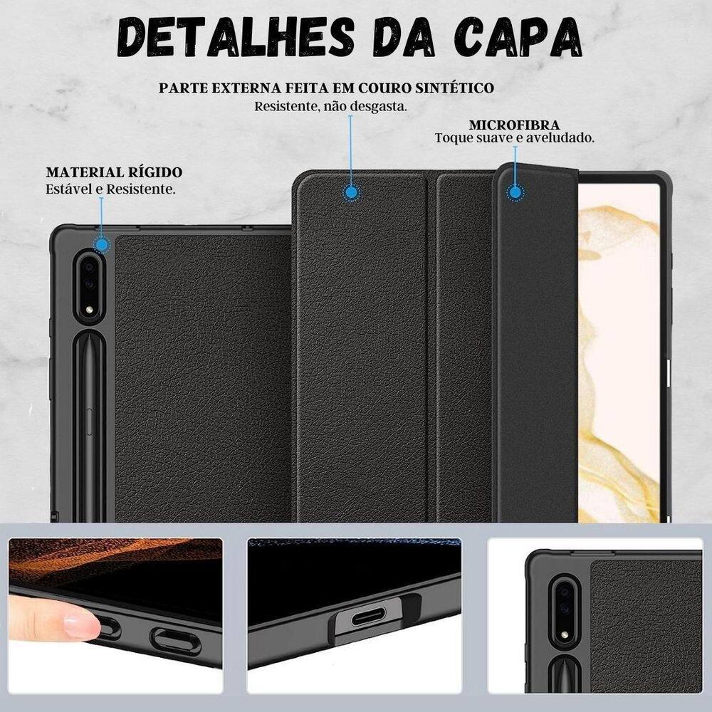 Capinha slot caneta auto sleep tpu para galaxy tab s8+ 12.4