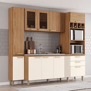 Cozinha Compacta B125 10 Portas 2 Gavetas com Painel de Fundo Marrom/Off White