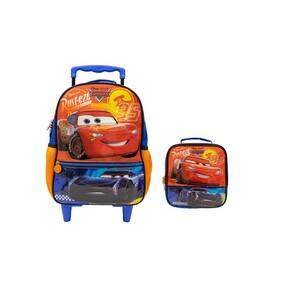 Kit escolar carros mochila de rodas + lancheira