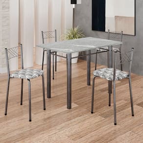 Conjunto Sala de Jantar Mesa Retangular 100x60cm Tampo Granito Topázio 4 Banquetas Maragogi Yescasa Mosaico Branco Preto/ Mart Prata