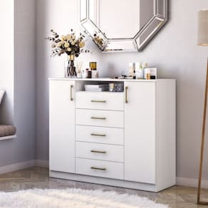 Cômoda com 2 Portas e 5 Gavetas Quebec Branco