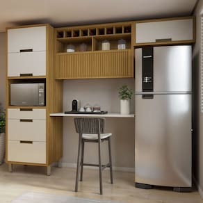 Cozinha 3 Peças Paneleiro Forno 2 Portas 3 Gavetas, Armário Aéreo 1 Porta e Armário Aéreo Geladeira Freijó/Off White