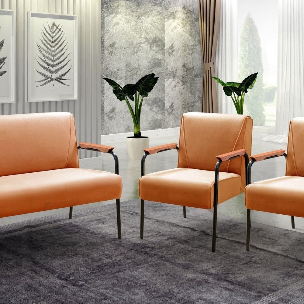 Conjunto com 2 Poltronas e Namoradeira Decorativa Jade Sala de Estar Terracota