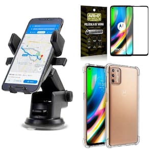 Capa moto g9 plus + suporte veicular automatic + película 3d