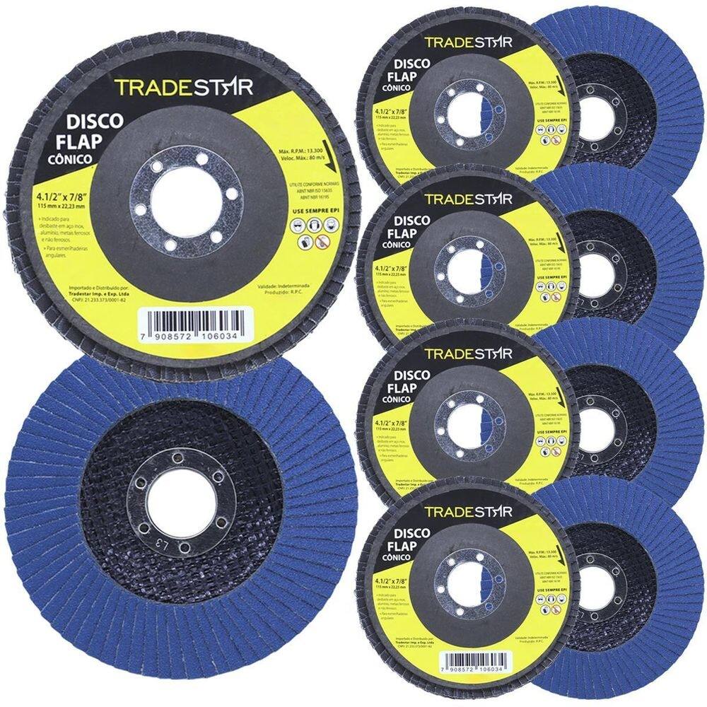 Kit disco de lixa flap 4.1/2 grão 50 para lixadeira 10 un