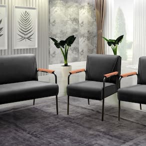 Conjunto com 2 Poltronas e Namoradeira Decorativa Jade Sala de Estar Preto