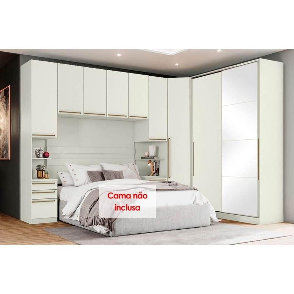 Modulado de Quarto Seletto 5 Peças (1 Ponte + 1 G Roupa + 1 Closet + 2 Complementos) QM01 Areia - Henn