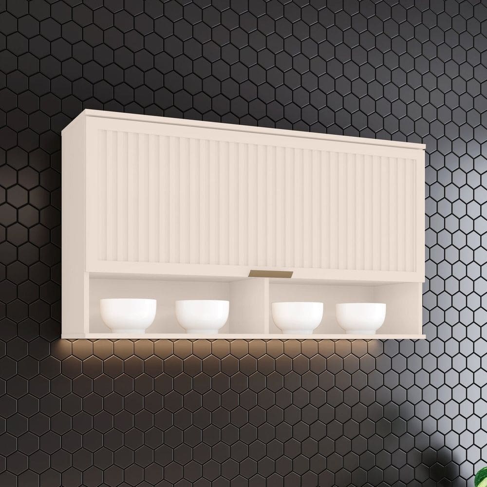 Armário Aéreo 1 Porta Basculante Ripado 120cm Connect Off White