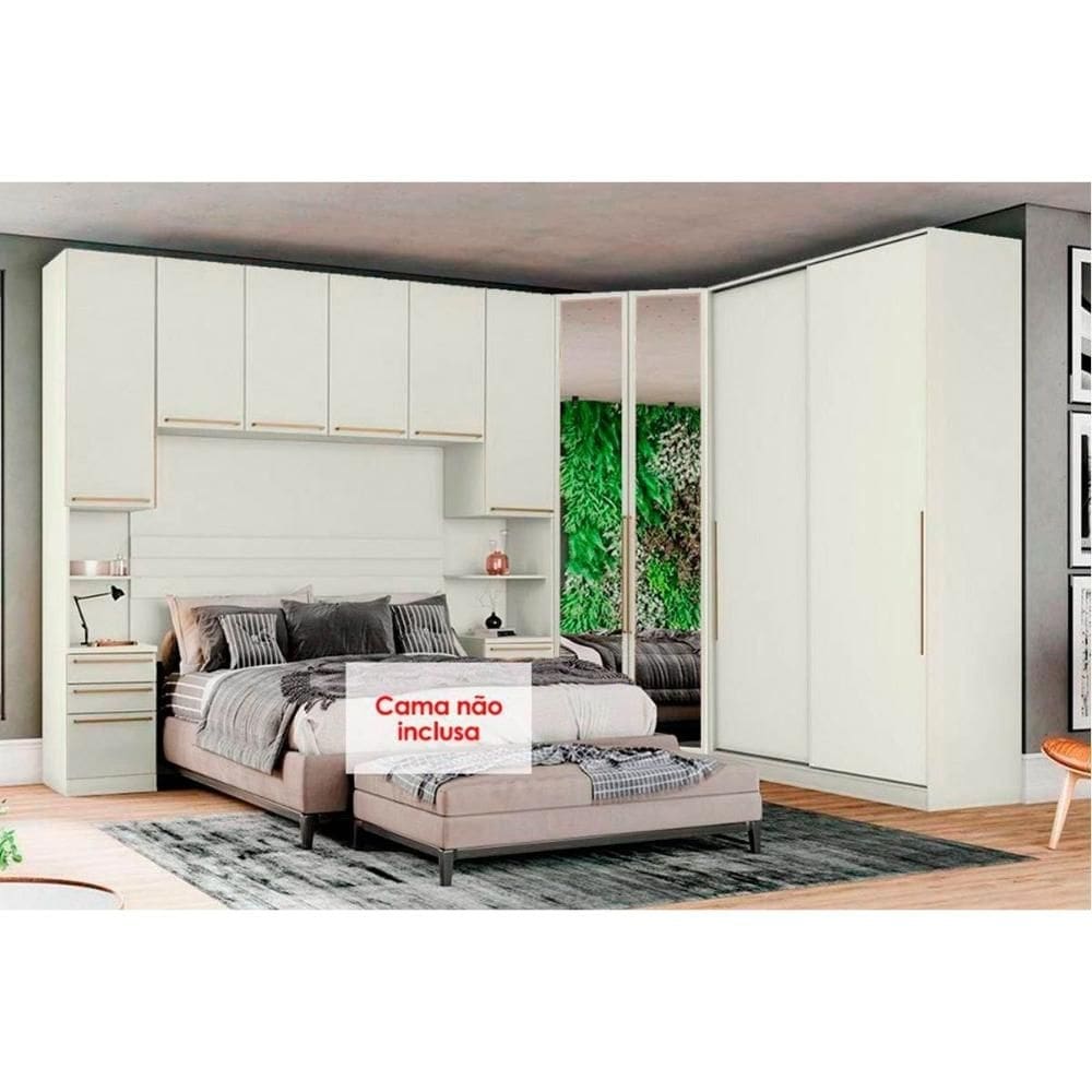 Modulado de Quarto Seletto 5 Peças (1 Ponte + 1 Closet + 1 G Roupa + 2 Complementos) QMH05 Areia - Henn